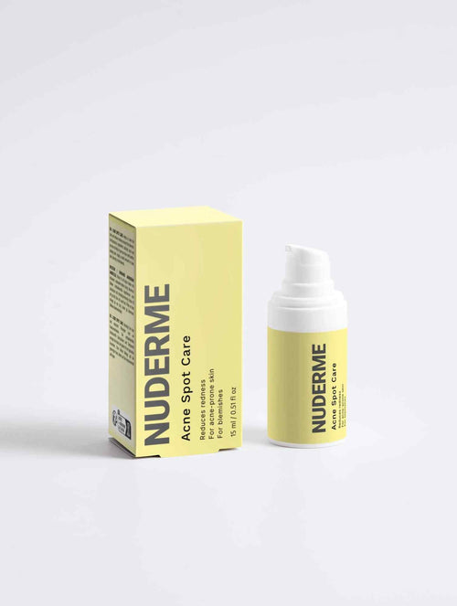 Nuderme Acne Spot Care for blemishes, reduces redness, 15ml bottle with packaging